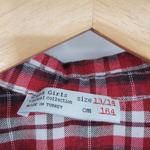 Zara Girls Plaid Flannel Embroidered Button Down Shirt Size 13/14 - Picture 3 of 9